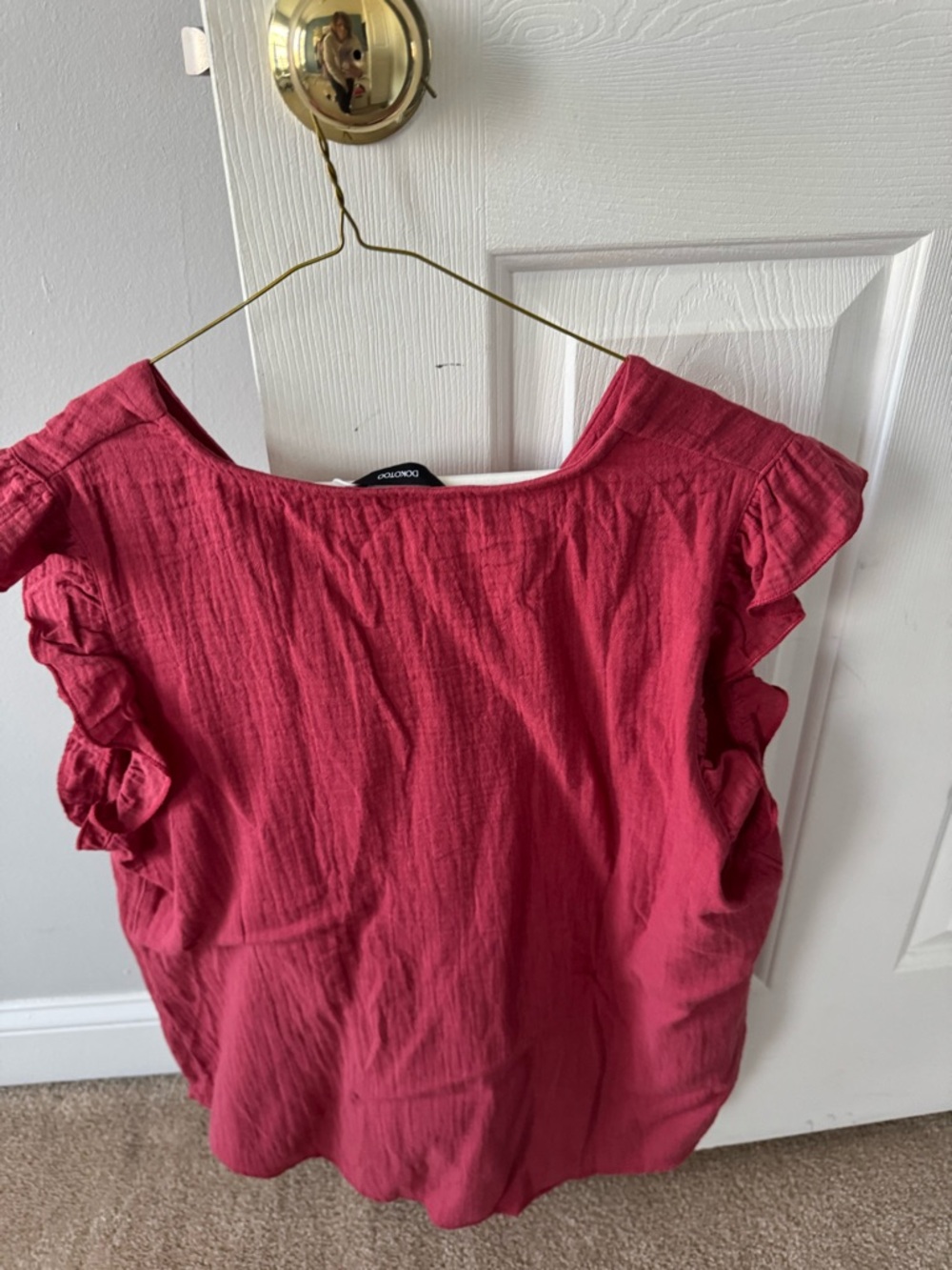 Ruffled Sleeve V-Neck Blouse - Raspberry - Picture 5 of 5